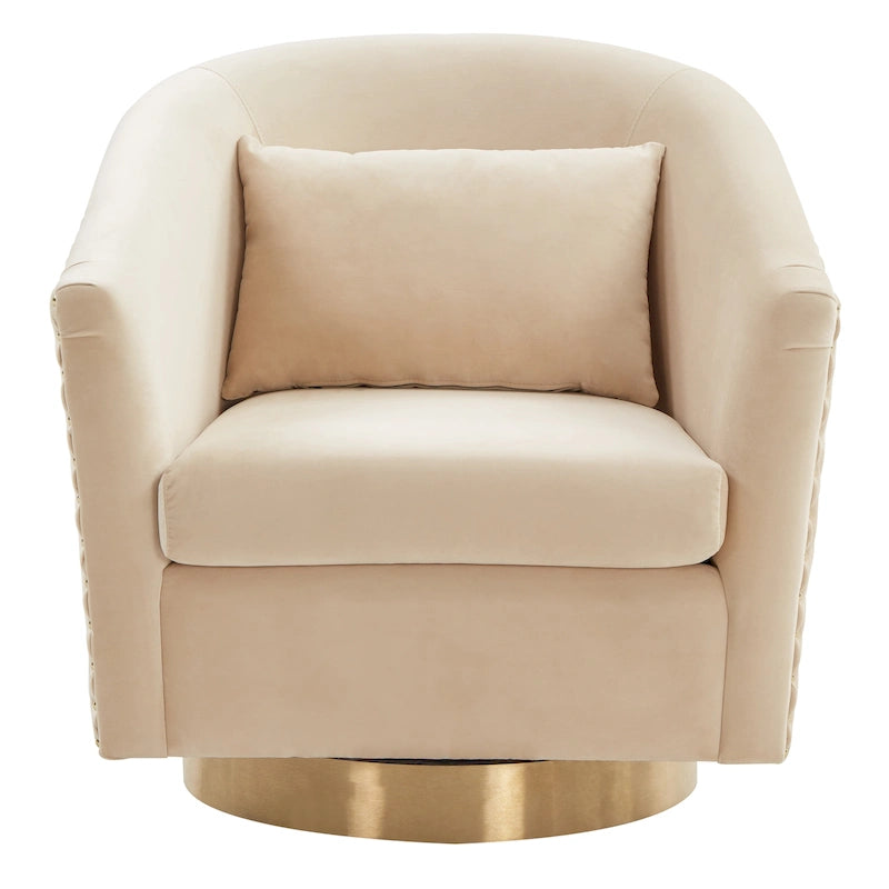 Fauteuil pivotant en velours bleu marine matelassé losanges avec garniture cloutée