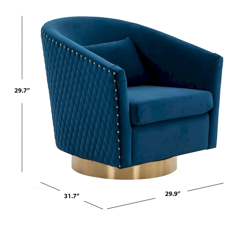 Fauteuil pivotant en velours bleu marine matelassé losanges avec garniture cloutée