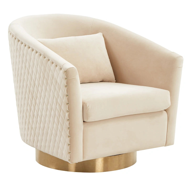 Fauteuil pivotant en velours bleu marine matelassé losanges avec garniture cloutée