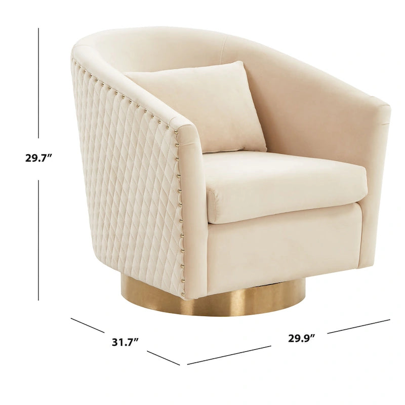 Fauteuil pivotant en velours bleu marine matelassé losanges avec garniture cloutée