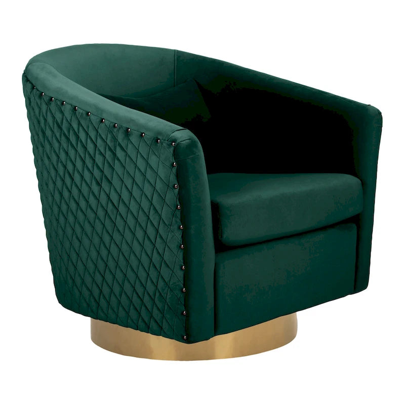 Fauteuil pivotant en velours bleu marine matelassé losanges avec garniture cloutée