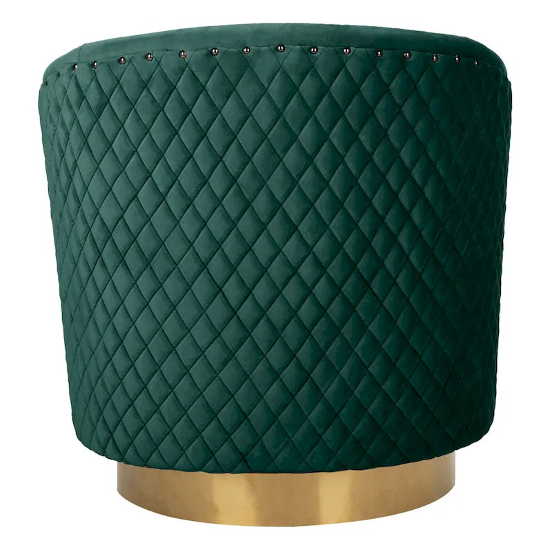 Fauteuil pivotant en velours bleu marine matelassé losanges avec garniture cloutée