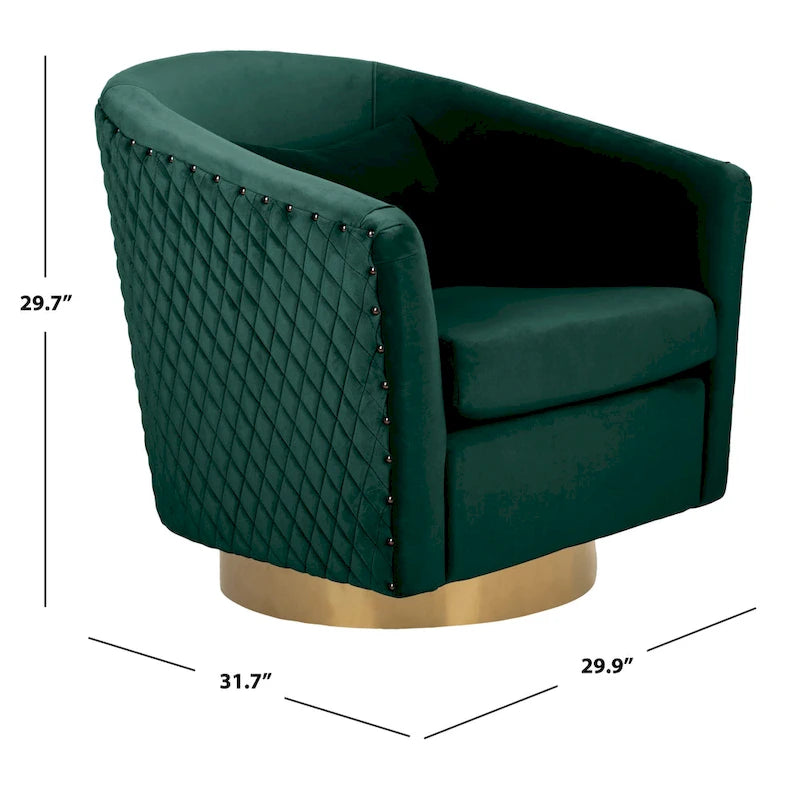 Fauteuil pivotant en velours bleu marine matelassé losanges avec garniture cloutée