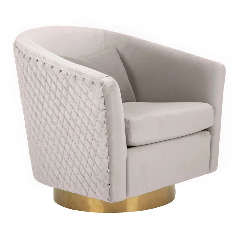 Fauteuil pivotant en velours bleu marine matelassé losanges avec garniture cloutée
