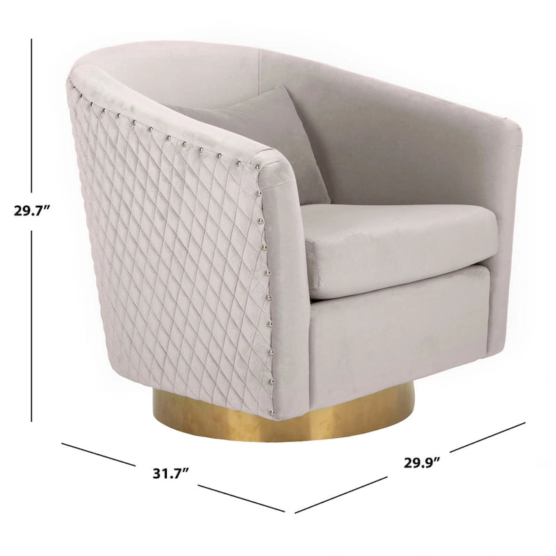 Fauteuil pivotant en velours bleu marine matelassé losanges avec garniture cloutée