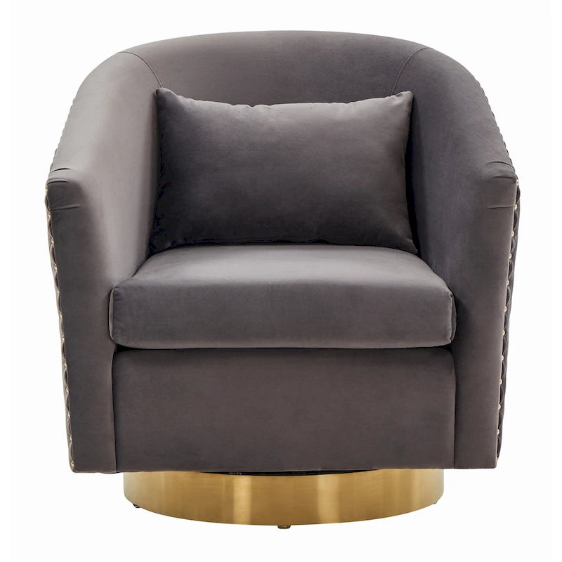 Fauteuil pivotant en velours bleu marine matelassé losanges avec garniture cloutée