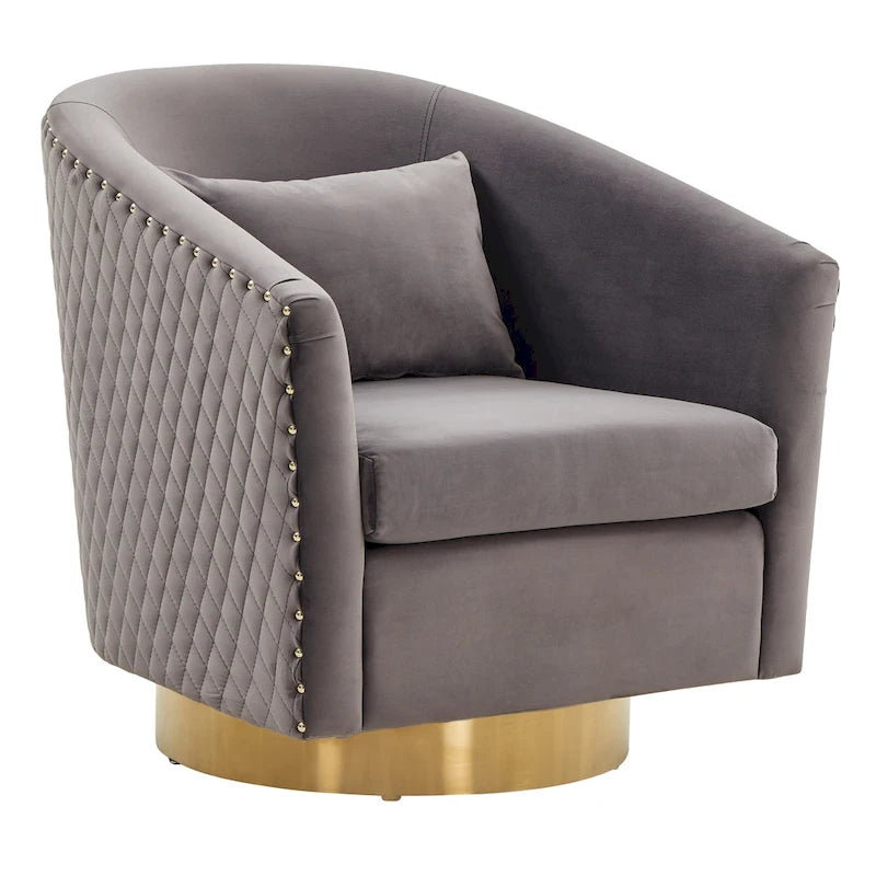 Fauteuil pivotant en velours bleu marine matelassé losanges avec garniture cloutée