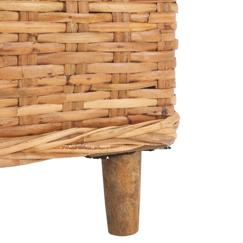Fauteuil d'appoint Honey Rattan Barrel avec coussin en coton blanc, tressé