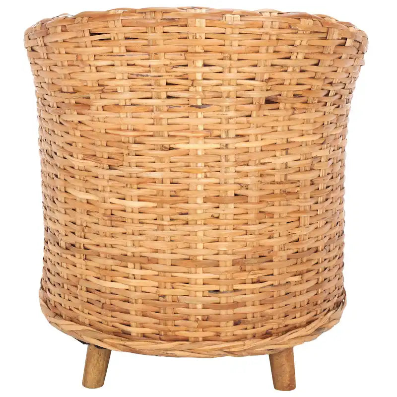 Fauteuil d'appoint Honey Rattan Barrel avec coussin en coton blanc, tressé