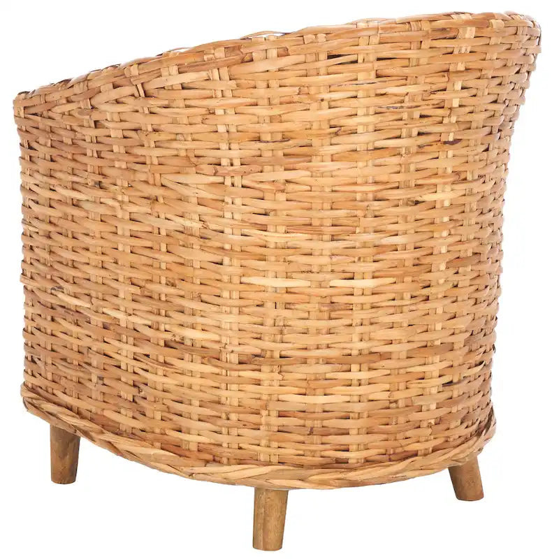 Fauteuil d'appoint Honey Rattan Barrel avec coussin en coton blanc, tressé
