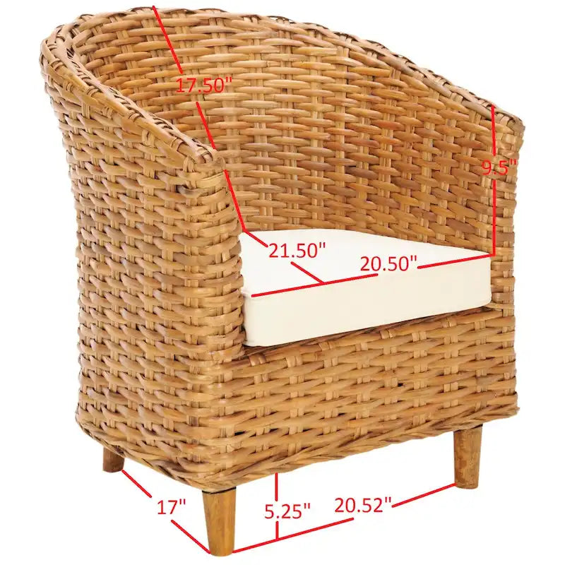 Fauteuil d'appoint Honey Rattan Barrel avec coussin en coton blanc, tressé