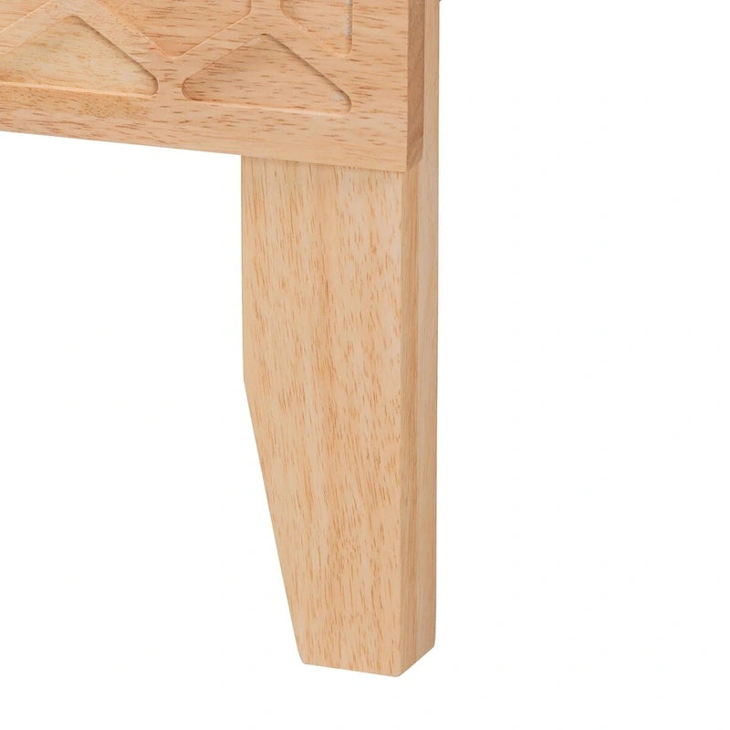 Lit plateforme en bois d'hévéa sculpté en nid d'abeille avec tête de lit rectangulaire