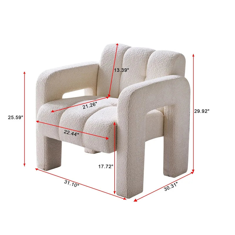 Fauteuil d'appoint rembourré Bouclé avec cadre en bois massif multicolore
