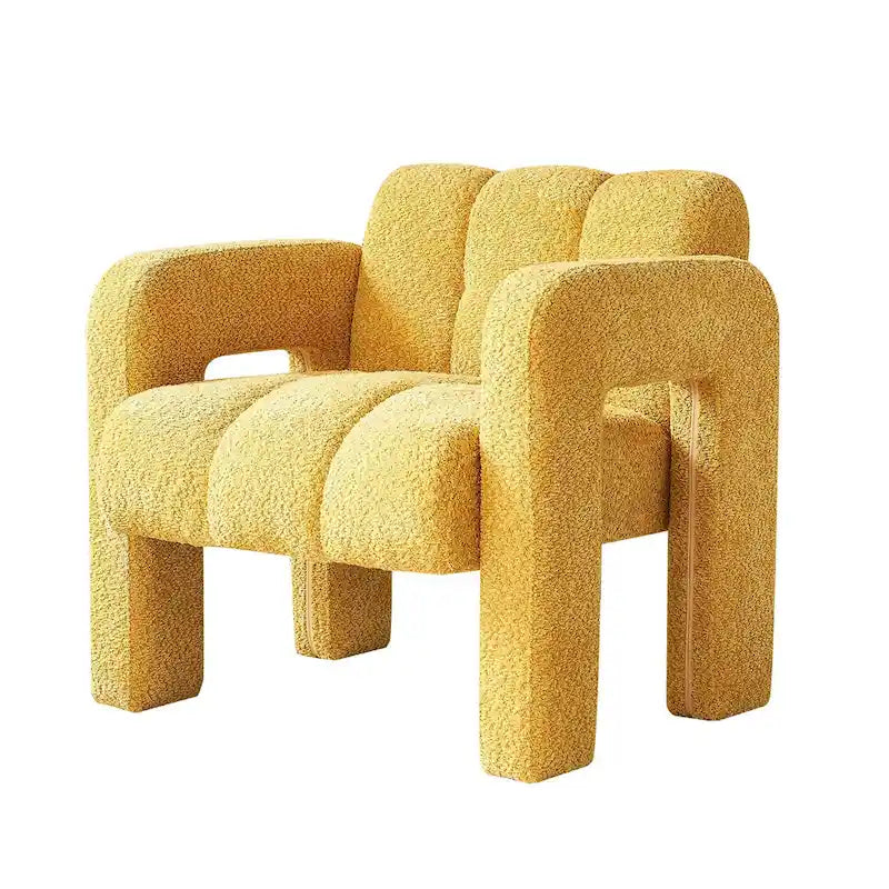 Fauteuil d'appoint rembourré Bouclé avec cadre en bois massif multicolore