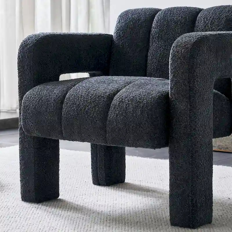 Fauteuil d'appoint rembourré Bouclé avec cadre en bois massif multicolore