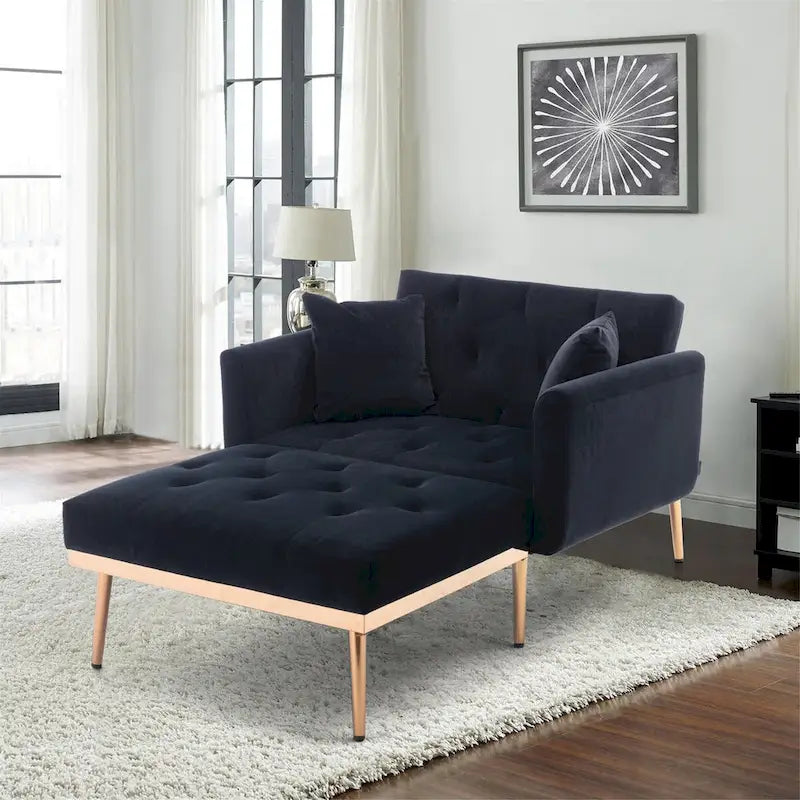 Fauteuil tonneau en velours avec pieds or rose et assise capitonnée, Black Green Mango