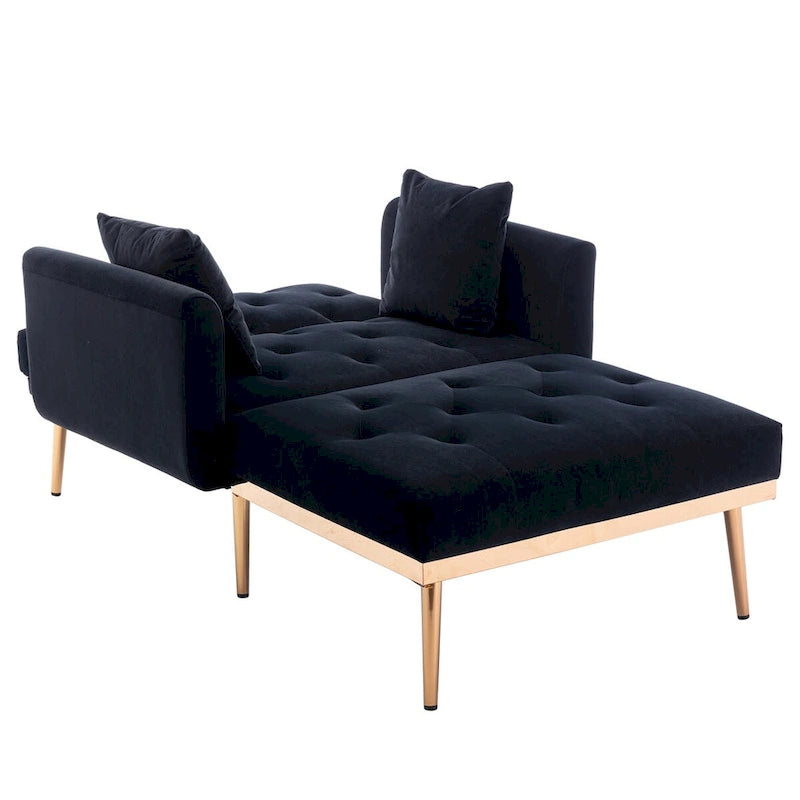 Fauteuil tonneau en velours avec pieds or rose et assise capitonnée, Black Green Mango