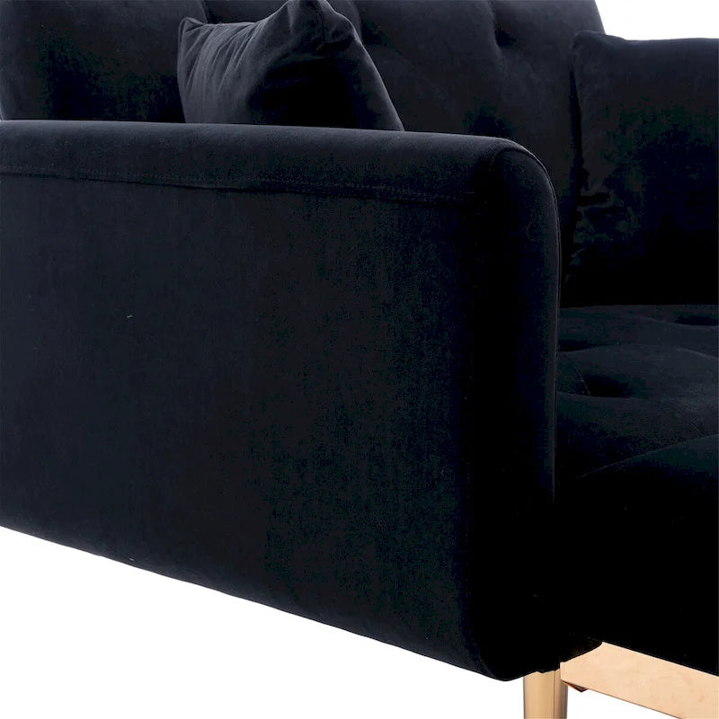 Fauteuil tonneau en velours avec pieds or rose et assise capitonnée, Black Green Mango