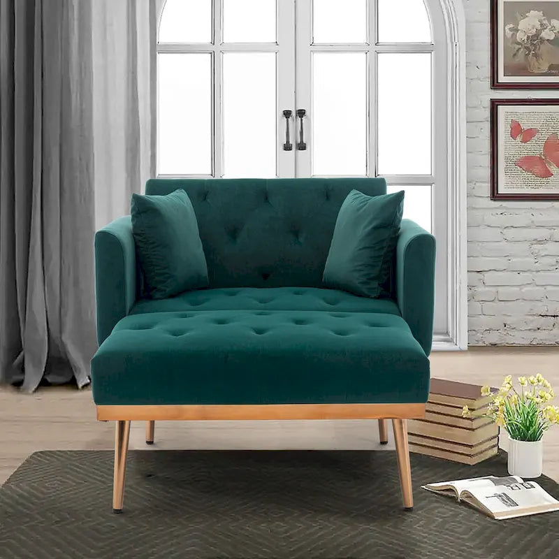 Fauteuil tonneau en velours avec pieds or rose et assise capitonnée, Black Green Mango