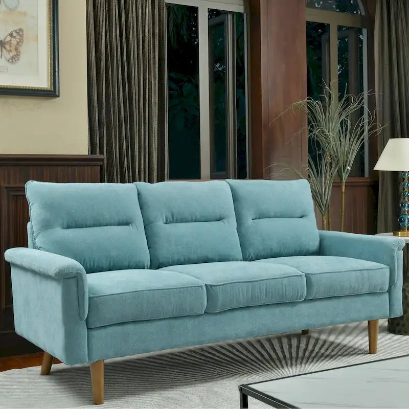 Canapé en similicuir style Mid-Century Modern avec dossier capitonné et pieds en bois