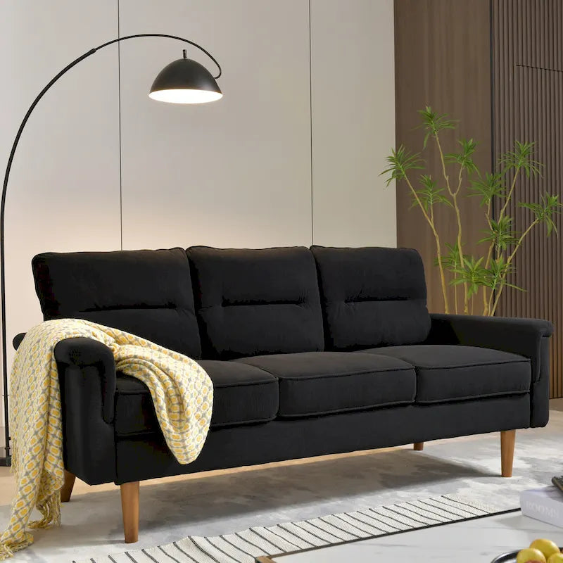Canapé en similicuir style Mid-Century Modern avec dossier capitonné et pieds en bois