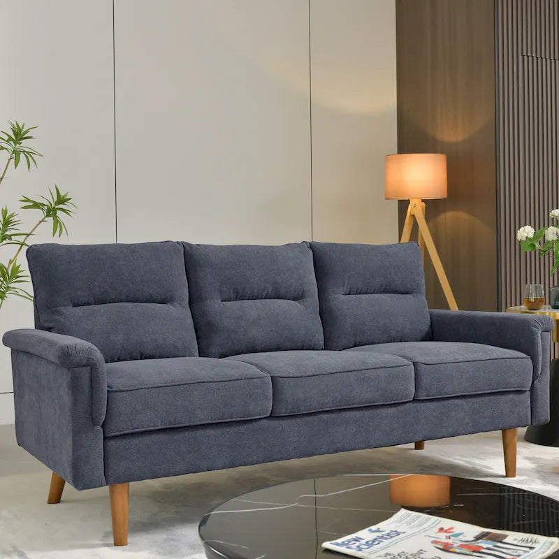 Canapé en similicuir style Mid-Century Modern avec dossier capitonné et pieds en bois