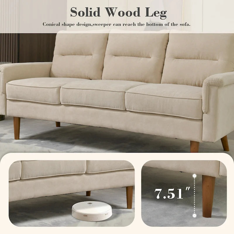 Canapé en similicuir style Mid-Century Modern avec dossier capitonné et pieds en bois
