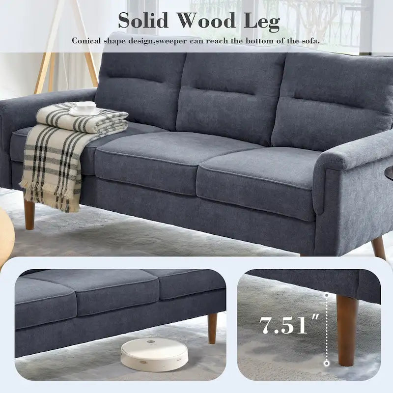 Canapé en similicuir style Mid-Century Modern avec dossier capitonné et pieds en bois