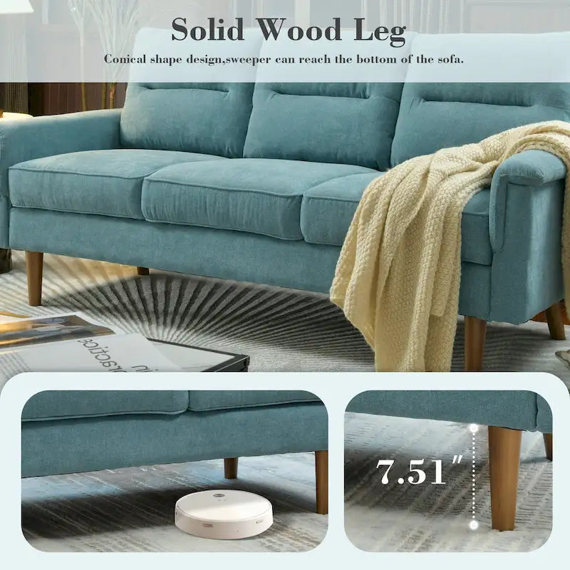 Canapé en similicuir style Mid-Century Modern avec dossier capitonné et pieds en bois