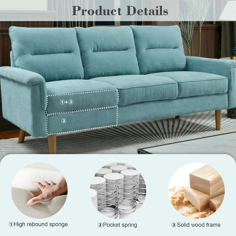 Canapé en similicuir style Mid-Century Modern avec dossier capitonné et pieds en bois