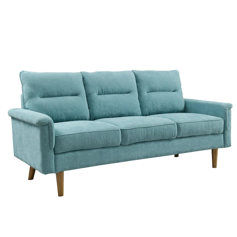 Canapé en similicuir style Mid-Century Modern avec dossier capitonné et pieds en bois
