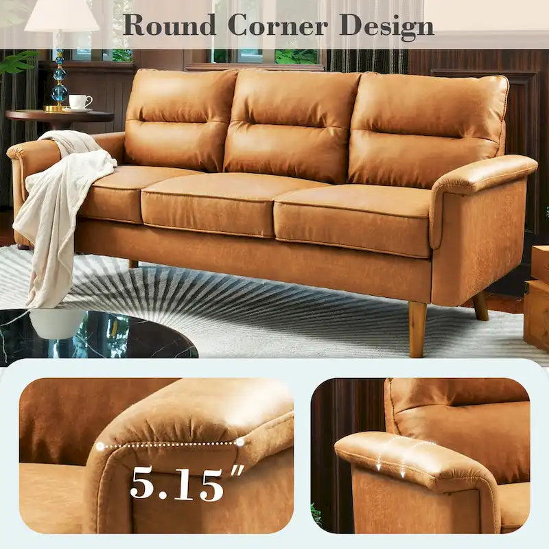 Canapé en similicuir style Mid-Century Modern avec dossier capitonné et pieds en bois