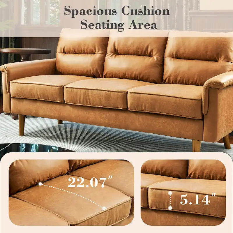 Canapé en similicuir style Mid-Century Modern avec dossier capitonné et pieds en bois