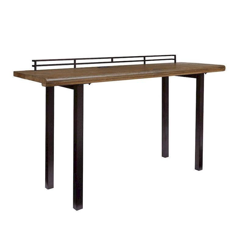 Table de comptoir en orme recyclé avec cadre en métal noir et galerie de protection