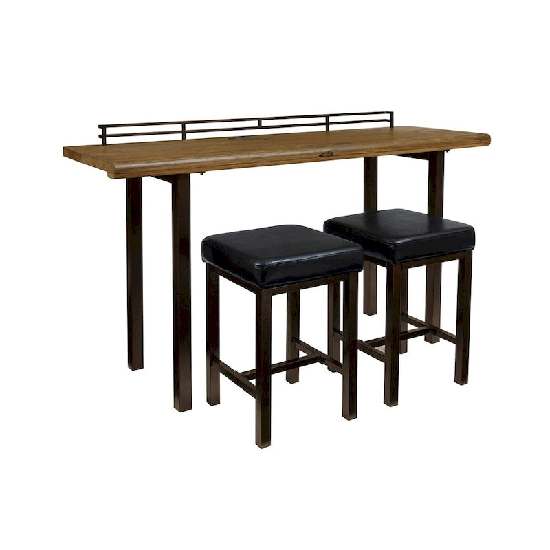 Table de comptoir en orme recyclé avec cadre en métal noir et galerie de protection
