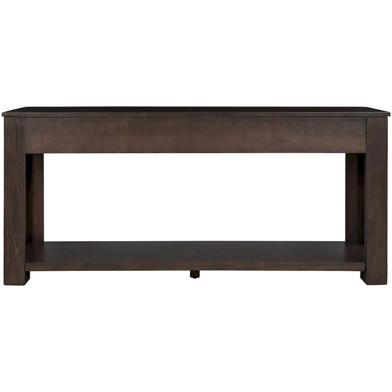 Console en bois massif avec 4 tiroirs et étagère de rangement inférieure