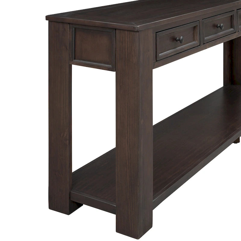 Console en bois massif avec 4 tiroirs et étagère de rangement inférieure