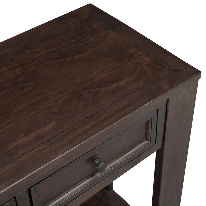 Console en bois massif avec 4 tiroirs et étagère de rangement inférieure