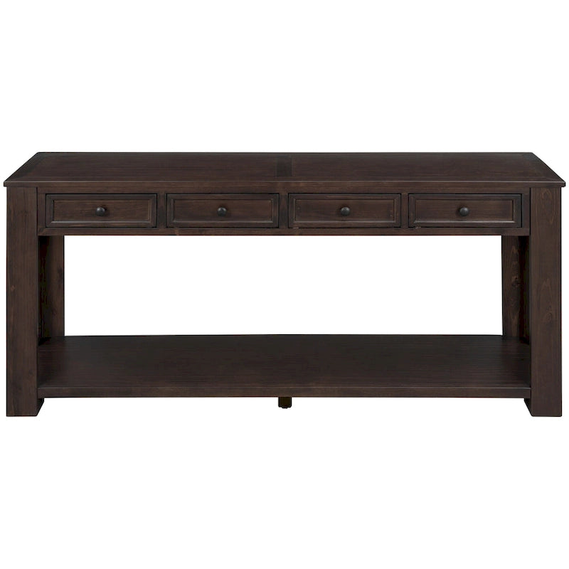 Console en bois massif avec 4 tiroirs et étagère de rangement inférieure