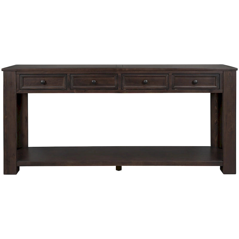 Console en bois massif avec 4 tiroirs et étagère de rangement inférieure