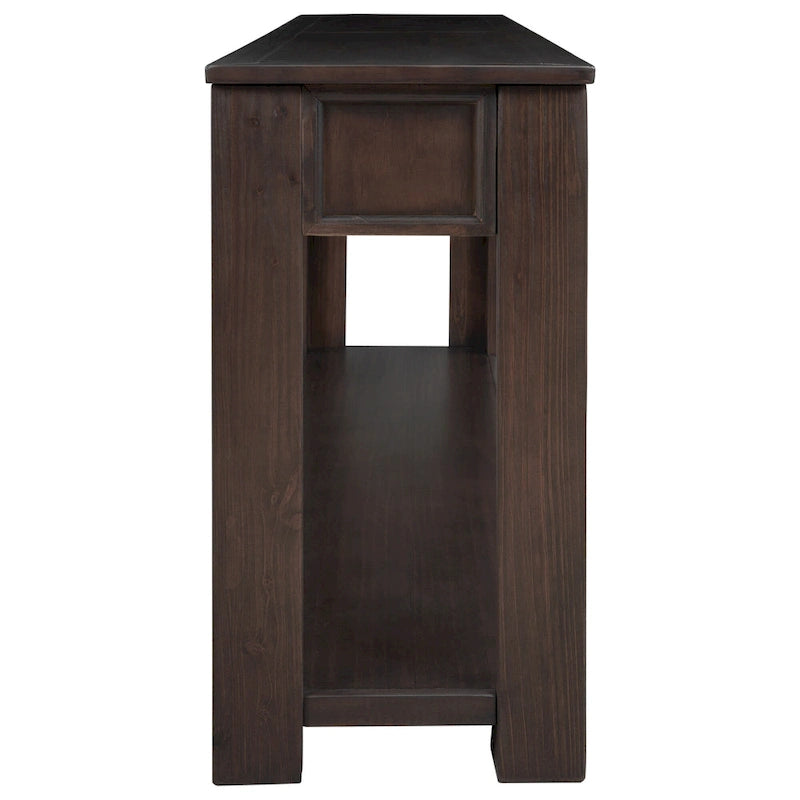 Console en bois massif avec 4 tiroirs et étagère de rangement inférieure
