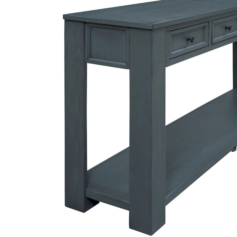 Console en bois massif avec 4 tiroirs et étagère de rangement inférieure
