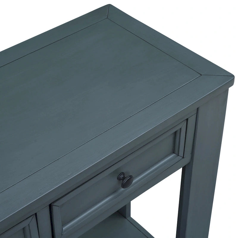 Console en bois massif avec 4 tiroirs et étagère de rangement inférieure