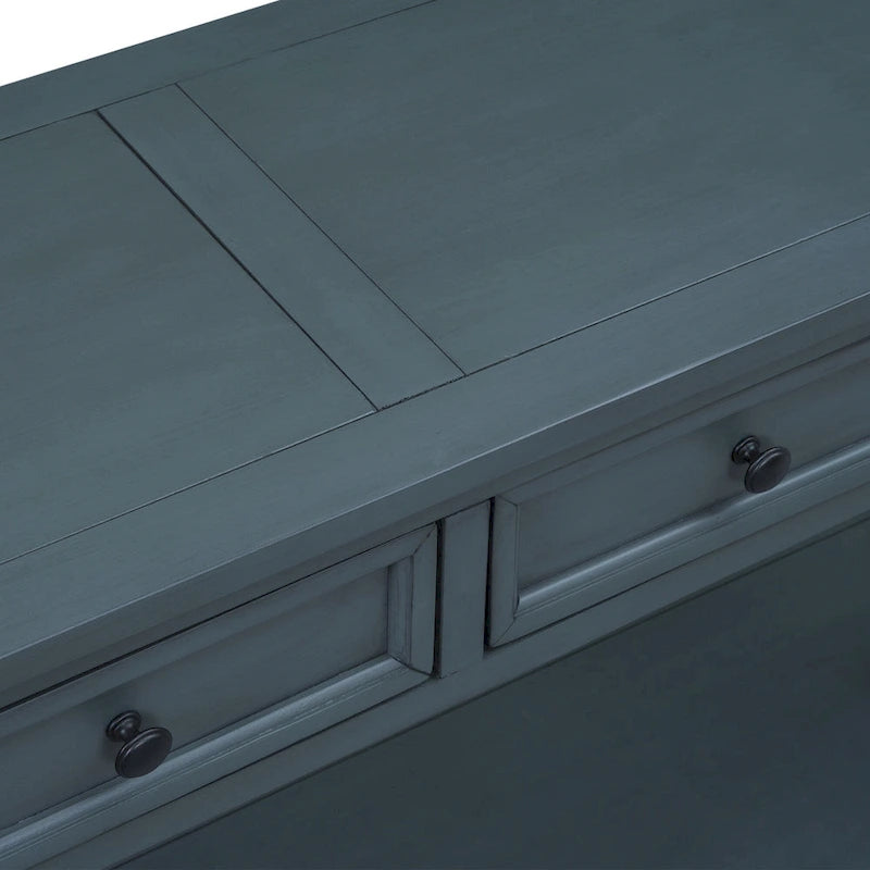 Console en bois massif avec 4 tiroirs et étagère de rangement inférieure