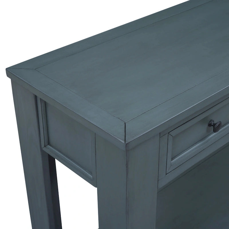 Console en bois massif avec 4 tiroirs et étagère de rangement inférieure