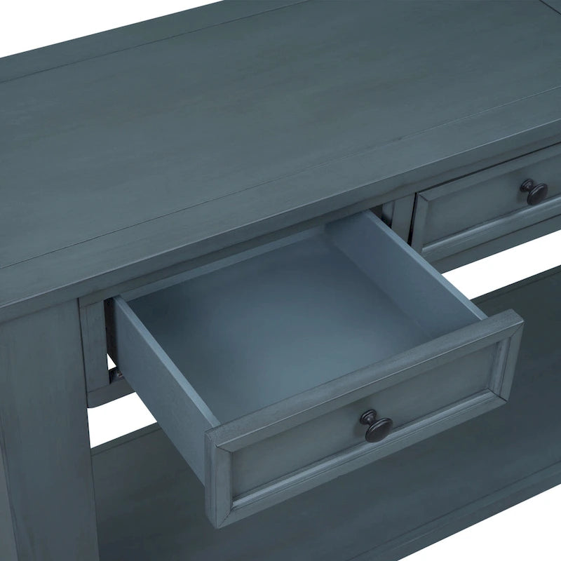 Console en bois massif avec 4 tiroirs et étagère de rangement inférieure