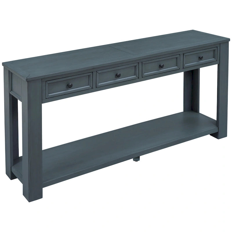 Console en bois massif avec 4 tiroirs et étagère de rangement inférieure