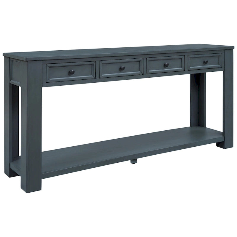Console en bois massif avec 4 tiroirs et étagère de rangement inférieure