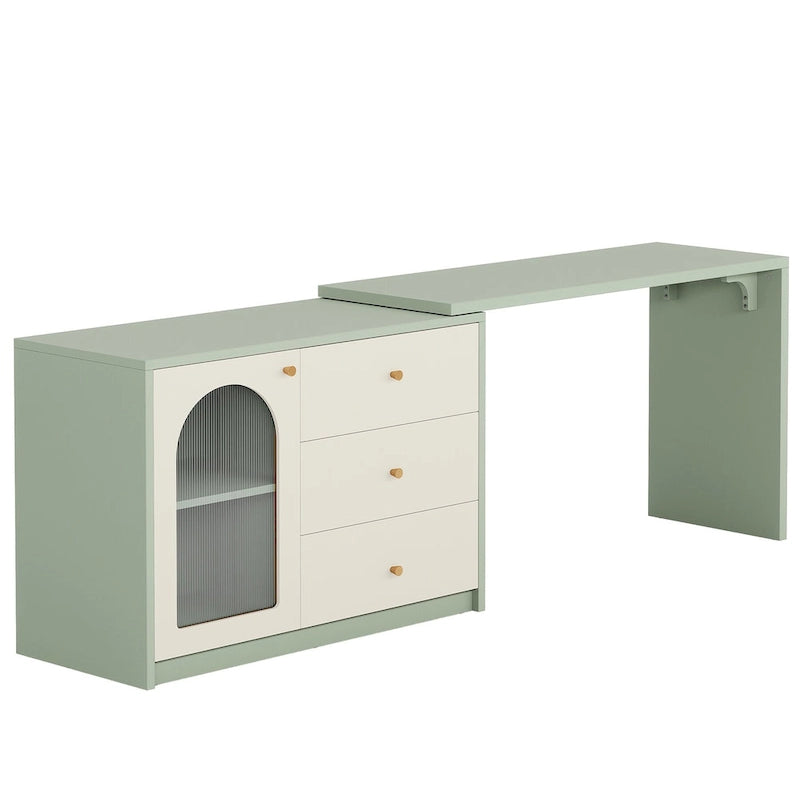 Bureau informatique moderne aspect bois avec tiroirs et armoire de rangement, Marron