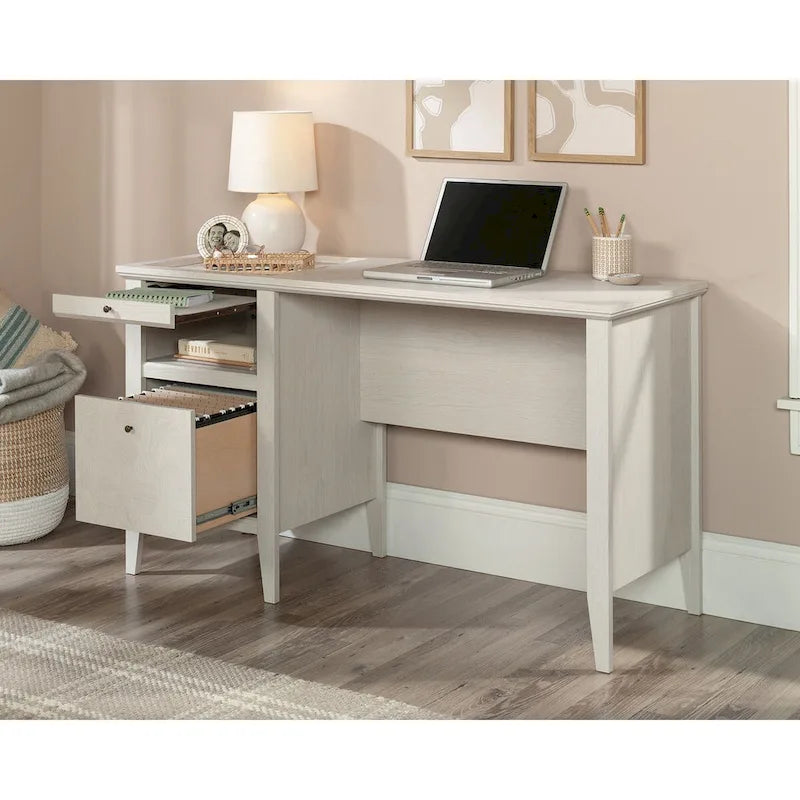 Bureau à piédestal simple avec surface coulissante et tiroir classeur en chêne glacier